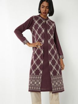 max - Women Knit Layered A-line Winter Brown Kurta