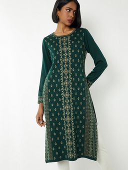 max - Women Jacquard Winter Green Kurta