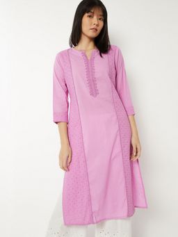 max - Women Schiffli Straight Lavender Kurta