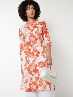 max - Women Orange Cotton Blend Floral Printed Straight Kurta
