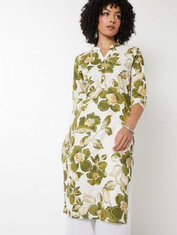 max - Women Floral Print White Straight Kurta