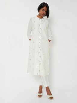max - Women White Polyester Blend Embroidered Kurta and Pant