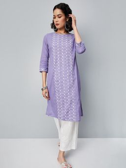 max - Women Embroidered Lavender Straight Kurta
