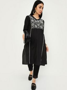 max - Women Chikankari Black Embroidered Straight Kurta