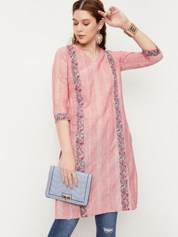 max - Women Floral Printed Pink Woven Kurta