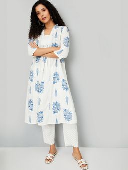 max - Women Floral Print Off White A-line Kurta