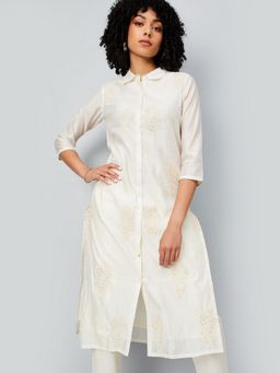 max - Women Off White Chanderi Embroidered Straight Kurta