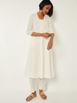max - Women Off White Cotton Floral Printed Straight Kurta