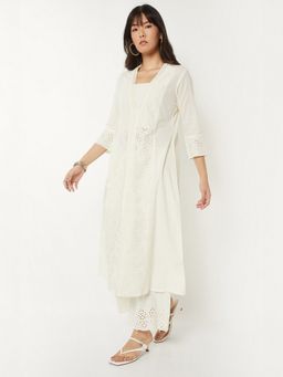 max - Women White Cotton Blend Embroidered A-Line Kurta