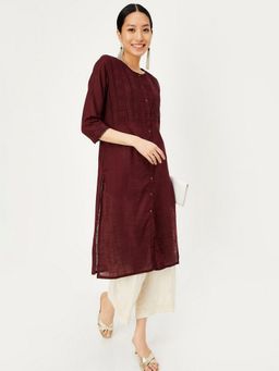 max - Women Lace Detailed Straight Wine Kurta