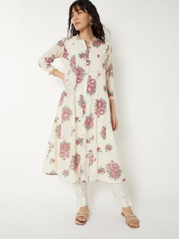 max - Women Off White Chanderi Floral Printed A-Line Kurta
