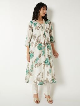 max - Women Off White Chanderi Floral Printed A-Line Kurta