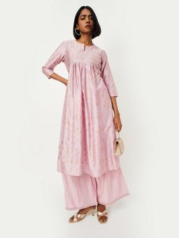 max - Peach Women Embroidered A-line Kurta