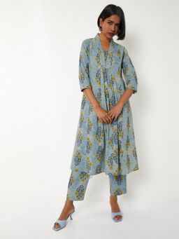 max - Women Blue Cotton Blend Floral Print Kurta and Pant