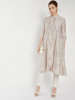 max - Women Beige All Over Printed A-Line Kurta