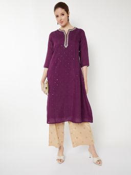 max - Women Purple Embellished A-line Kurta