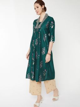 max - Women Floral Print Green A-line Kurta