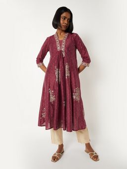 max - Women Foil Print Red A-line Kurta