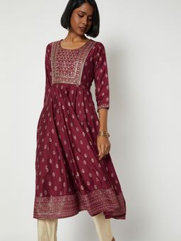 max - Women Embroidered Red A-line Kurta