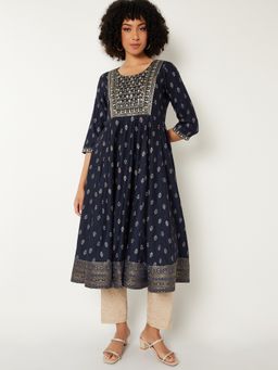 max - Women Embroidered A-line Blue Kurta