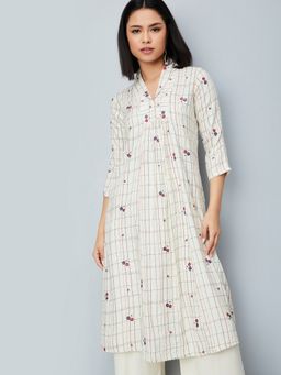 max - Kalki x Women Embroidered Off White Straight Kurta