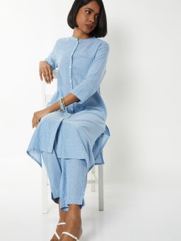 max - Women Blue Cotton Geometric Print Kurta and Pant