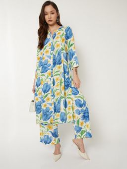 max - Women Yellow Viscose Floral Print Kurta and Pant