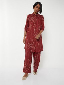 max - Women Maroon Rayon Printed Kurta and Pant