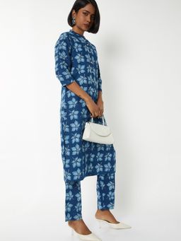 max - Women Blue Cotton Blend Floral Print Kurta and Pant