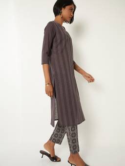 max - Women Grey Cotton Embroidered Kurta and Pant