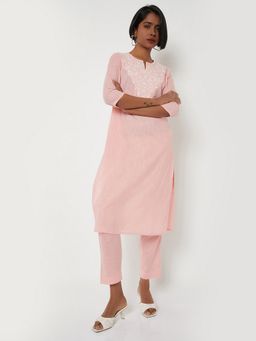 max - Women Pink Cotton Blend Embroidered Kurta and Pant