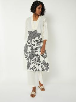 max - Women White Cotton Blend Floral Print Kurta and Pant