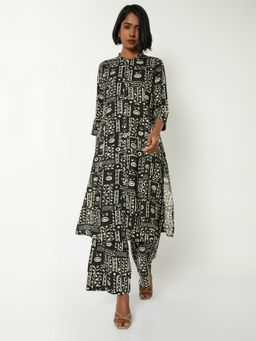 max - Women Black Rayon Geometric Print Kurta and Pant