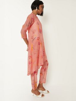 max - Women Pink Chanderi Floral Print Kurta and Pant