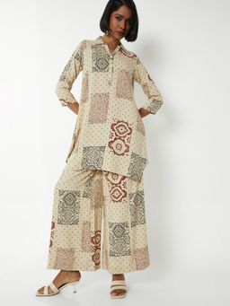 max - Women Beige Rayon Printed Kurta and Palazzo