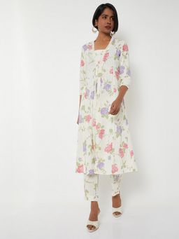 max - Women White Cotton Floral Print Kurta and Pant
