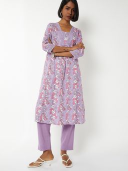 max - Women Purple Cotton Blend Floral Print Kurta and Pant