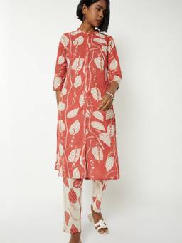 max - Women Rust Cotton Blend Printed Kurta and Pant