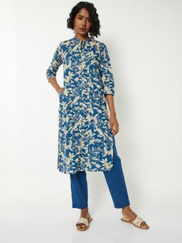 max - Women Blue Cotton Blend Floral Print Kurta and Pant