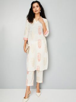 max - Women Off White Cotton Floral Print Kurta and Pant
