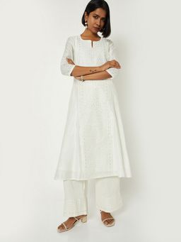 max - Women White Polyester Blend Embroidered Kurta and Pant