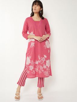 max - Women Pink Cotton Blend Floral Print Kurta and Pant