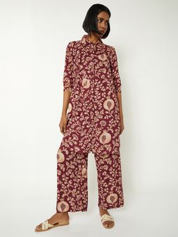 max - Women Maroon Rayon Printed Kurta and Pant