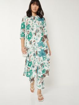 max - Women White Cotton Floral Print Kurta and Pant