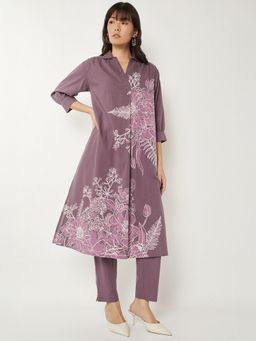 max - Women Purple Cotton Floral Print Kurta and Pant