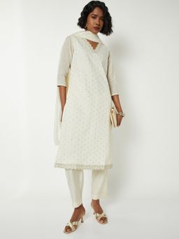 max - Women White Polyester Blend Embroidered Kurta and Pant