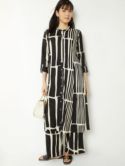 max - Women Black Rayon Striped Kurta and Pant
