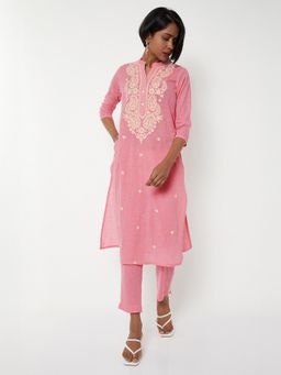 max - Women Pink Cotton Embroidered Kurta and Pant