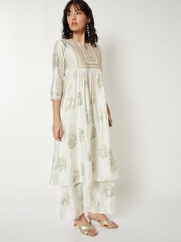 max - Women White Polyester Embroidered Kurta and Pant