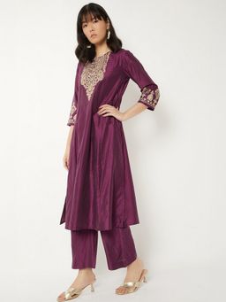 max - Women Purple Polyester Embroidered Kurta and Pant